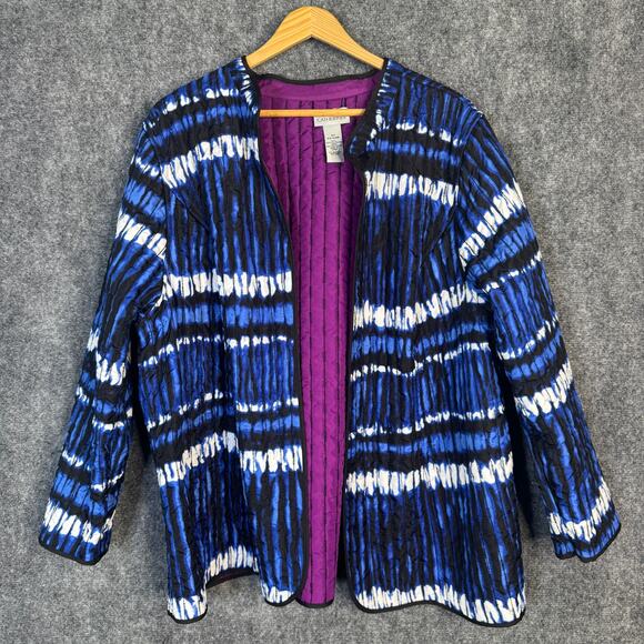 Catherines Jacket Womens 2X Blue Printed Open Front Quilted Business Casual Plus - Picture 1 of 6